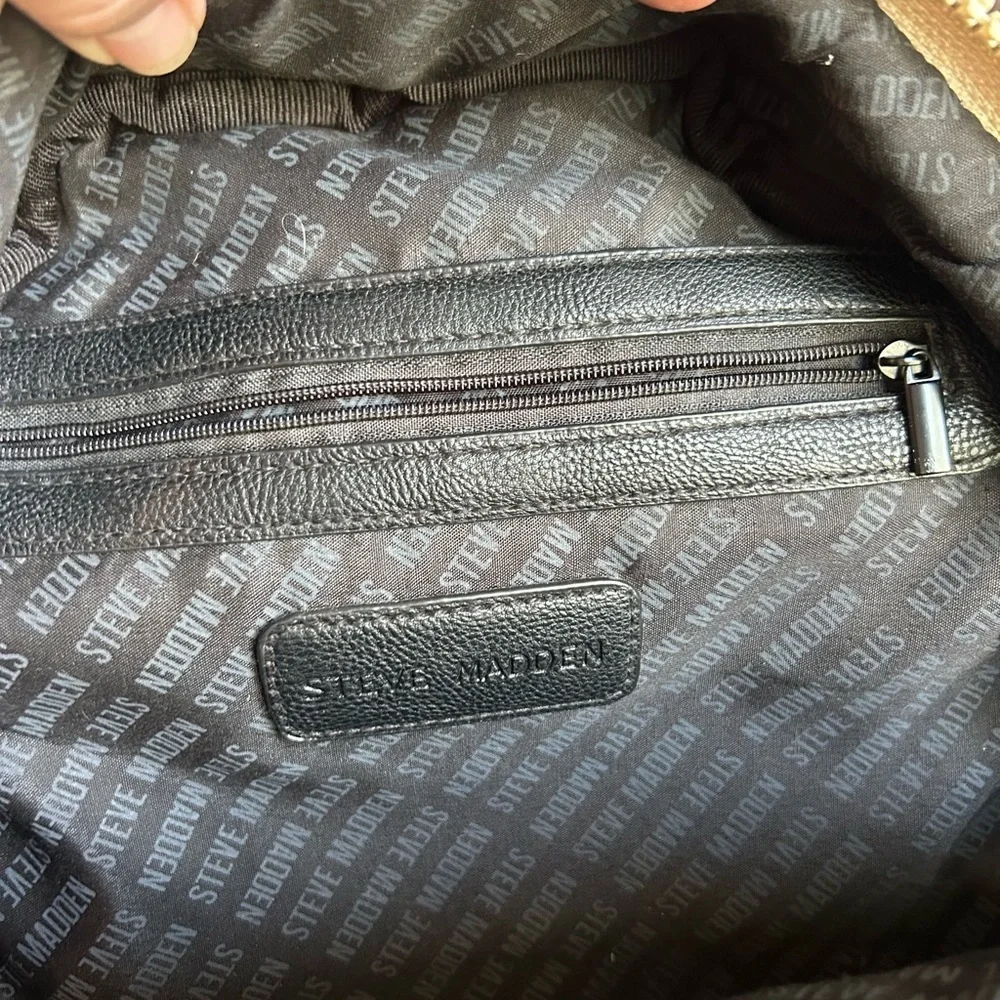 Steve Madden Black Minimalist Backpack with Textured Fabric